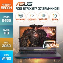 ASUS ROG G713RM-KH081 라이젠7 6800H RTX3060 [ASUS 백팩증정], WIN10 Pro, 64GB, 1TB, AMD, 그레이