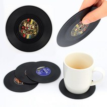 LP판 컵 받침 4P 레코드판 티코스터 그릇 화분 받침대