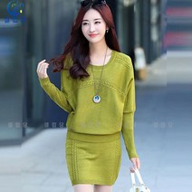 셀럽당 패션 풀오버 니트 원피스 여 긴팔 라운드넥 패션 슬림핏 투피스