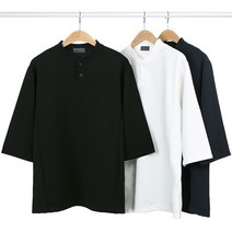 노마진컴퍼니 빅사이즈 남자 루즈핏 버튼 헨리넥 7부 반팔 티셔츠