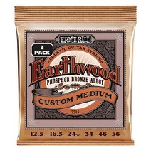 Ernie Ball Earth나무 맞춤형 미디엄 인청동 어쿠스틱 기타 스트링 3팩 12.5-56 게이지 (P03543) 223095, 3-Pack, Extra Light (10-50)