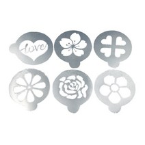 카페용품 6 개대 커피 스텐실 플라스틱 우유 케이크 컵케익 템플릿 바리 스타 카푸치노 라떼 인쇄 모델 스프레이 장식 도구 fping, 쇼와 같이