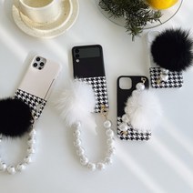 2type 진주 폭스퍼 스트랩 손목 트위드 체크 제작 커스텀 카드스냅 하드케이스