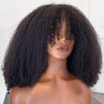 가발 붙임머리 afro kinky curly wig human hair wigs with bangs 200 220 density, 14인치, 사진과 동일