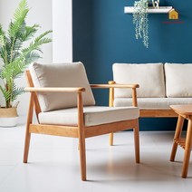 굿홈즈 마랑 패브릭 1인 고무나무 원목소파, 베이지