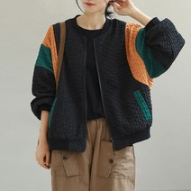 퀸앤조이 배색 웨이브 엠보싱 집업자켓