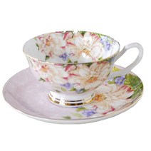 영국식 홈카페 골드림 엣지 커피잔 홍차잔 컵과 접시 세트, 핑크, 1세트