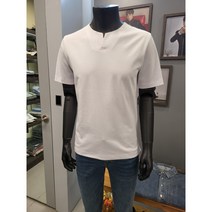 ﻿바쏘옴므 화이트 수파마 슬릿넥 반팔 티셔츠 WSX2KR47A -3990