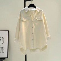 HEYU 여성 봄가을 소프트터치 자수 티 라운드 단추 긴팔 남방셔츠 블라우스 M~3XL