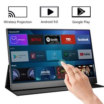 휴대용 노트북 보조 모니터 15.6 무선 터치 스크린 스마트 안드로이드 9.0 iptv 앱 스토어 google play 블루투스 원격 제어 음성 도우미, 오 플러그