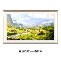 원목소파 높은 산과 흐르는 물 풍경 벽 그림 아름다운 시골 마을이다 전원 거실인테리어 기함 마네키 뮤럴 2189859196, 원목그림액자봄뜻이완연함-샴페인오가닉유리_더블레이어보드지