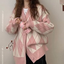 2컬러 여성 베이직 아가일 패턴 브이넥 루즈핏 가디건 ehdrnffo1*991045064lI