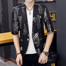 미니 셋업 여름 칠부 소매 남자 트렌드 슬림 발 H라인 스승 미들 양복 정장 펀칭 레쉬 코트 얇은 562137165