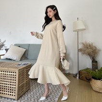 쉐얼유 여성용 베럴 프릴 오버핏 롱원피스