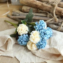 인테리어 꽃 화병 30cm 수국 다발 작은 시뮬레이션 실크 수국 봉오리 diy 축제, 주황색 노란색