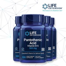 라이프 익스텐션 4개 판토텐산 비타민 B5 500mg 식물성 100 캡슐 칼슘 쌀 추출물