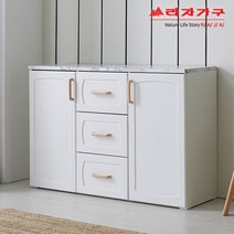 라자가구 위드 모던 1200 높은 거실장 서랍 수납장 nk021, 화이트+대리석