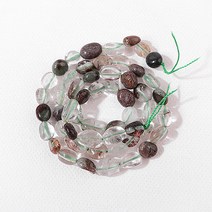 [5480-19]원석 못난이옥 약6x8mm 녹침수정 반줄(약19cm)