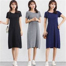 [오노마] ONM 쿨샵 심플한 무지 디자인 스판 면 반팔 미디원피스