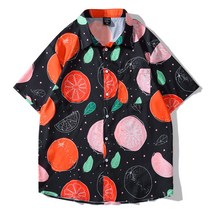 DFMEI 남자 과일 프린트 반팔 셔츠 남자 건달 셔츠 반팔 칼라 톱
