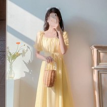 해외여행 플레어 러블리 플로럴 휴가 롱 꽃무늬 원피스 노란색 튜닉 캐주얼 퍼프 슬리브 랩 쉬폰 드레스 미디 용 꽃 패션 느슨한 여름 가벼운
