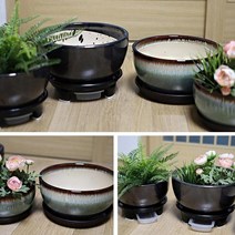 도희네화분 낮은화분 다육이와 초화를 심을수있는 납작한화분 실내소품화분, 낮은화분그린(대)물받이형