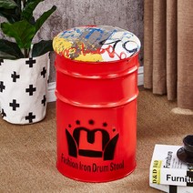 JINGHENG 깡통 의자 동그란 드럼통 포차 풋스툴 철제 스툴 아메리칸 스타일, 레드