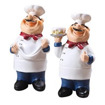2 Pcs 가정 장식 주방 바 수지 요리사 인형 장식 공예, 다색