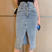 밑단 캐주얼 연청 데일리 롱데님 롱청 슬릿청 앞트임 청롱치마 데님 스커트 청스커트 트임 롱스커트 치마 코디