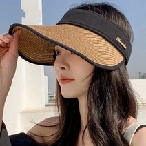 에이치플러스몰 은창)레터링 컬러밴드 밀짚 선캡 썬캡 모자 여름