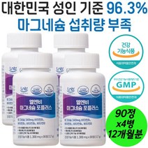 대용량 마그네슘 보충 눈밑 눈꺼풀 눈가 눈주위 떨림 영양제 비타민 B D 활력 피로 뼈건강 햇빛보충 12개월분 직장인 중년 야근후 헬스 운동 환절기 춘곤기 홈쇼핑 선물용 추천, 4병, 90정