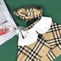 자두마켓 강아지 고양이 체크무늬 케이프 망토 모자 세트, 베이지체크, S