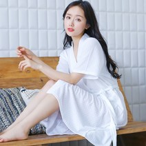 와플샤워가운 샤워로브 여름 목욕가운 WSG04, 여성용 화이트, M, 1개