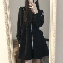 Kawaii-빈티지 귀여운 피터팬 칼라 셔츠 미니 드레스 여성용 한국 스타일 캐주얼 심플 루즈한 긴팔 봄 가