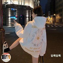 여성용 양털 기모 후드티 미국식 복고적 - 양말 증정