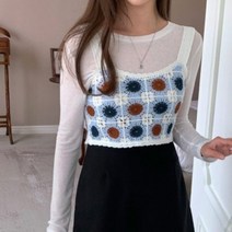모티브조끼 크롭 레이스 크로쉐 니트베스트 여성 여름 뷔스티에탑