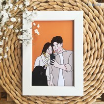 하경그리다 커플 일러스트 액자 라인드로잉 선물 기념일 사진 배경화면 맞춤제작, 사실적으로, 원본만(액자x), 3명