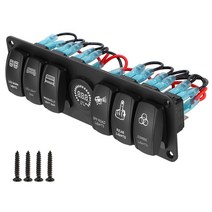 트레일러부품 카라반견인장치 6 갱 다채로운 토글 스위치 패널 12v24v led 전압계 회로 제어 차단기 자동차 rv 트럭 해양 suv 보트 캐러밴, 6 갱 스위치 블루