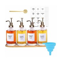 커피 바용 시럽 디스펜서 500ml 유리 디스펜서 골든 스쿱 포함 36개의 라벨과 대나무 트레이가 있는 펌프 펌프가 병 4개