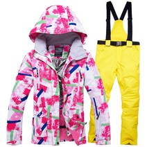 화려한 여성 스노우 슈트 착용 방수 Windproof 겨울 야외 의상 보드 의류 복장 스키 재킷 + 스트랩 바지, 03 picture jacket pant_04 XL