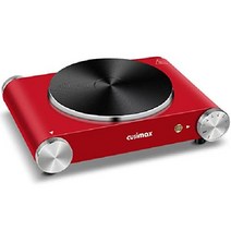 CUSIMAX 요리용 전기 핫 플레이트 더블 버너 1800W, 레드, 단일 버너