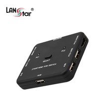 LANstar HDMI USB 2:1 KVM 스위치/LS-HD2KVM/4K UHD 30Hz 지원/USB 1포트 허브/원터치 PC 전환/하나의 키보드/모니터/마우스로 2대의 PC제어