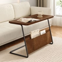 미니 커피 티 테이블 소파 옆 사이드 협탁 작은 캐비닛 사각형 코너 머리 맡 선반, [11] 메인 사진 다크 월넛 컬러  블랙 프레임 80