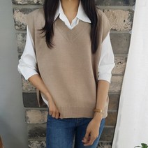 상상그이상 여성용 A박스 브이넥 니트조끼 부드러운 필수 블라우스 코디세트 여유있는 빅사이즈 보풀없는 컬러풀한 구김없는 체온유지 이너 레이어드 조끼세트