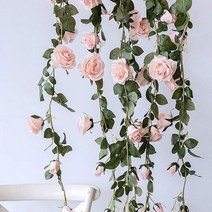 행사 웨딩 파티 장식 2m 인공 꽃 장미 아이비 덩굴 웨딩 장식 리얼 터치 실크 꽃 문자열 홈 화환 파티 웨딩 장식, 1개 190cm