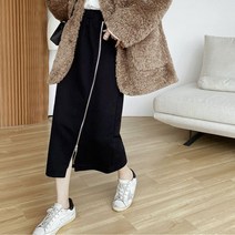 여성 심플하고 세련된 더블 지퍼 디자인 하이 웨이스트 스트레이트 스커트
