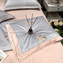 SIMMY 여름 이불 부드러운 면 워싱 텐셀 포멀 워싱 실크 이불+시트+베개커버*2, 얼룩말-그레이