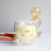 라벨르 귀여운 동물 캐릭터 디자인 홈카페 이중 유리컵(5종), 라벨르_고양이 이중유리컵