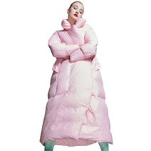 럭셔리 겨울 여성 다운 재킷 푹신한 우아한 핑크 엑스트라 롱 오리 다운 코트 여성 지퍼 두꺼운 따뜻한 랩