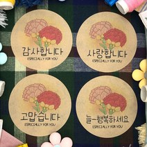 토리나라디자인 감사합니다 카네이션 스승의날 어버이날 손그림 손글씨 선물 포장 데코 스티커, 갈색크라프트지_원형48mm(20개입), 05-카네이션(혼합)